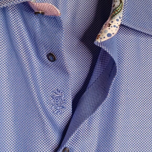 Robert Graham Shirt Mens 47(38/39)Tall SkyBlue Herringbone Long Sleeve Flip Cuff - Picture 4 of 13